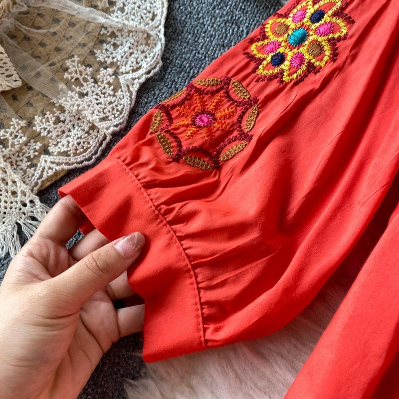 Boho Chic Floral Embroidery Dress Dresses - The Burner Shop
