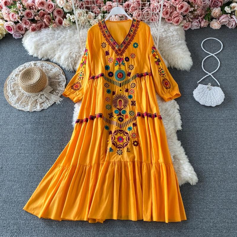 Boho Chic Floral Embroidery Dress Dresses - The Burner Shop