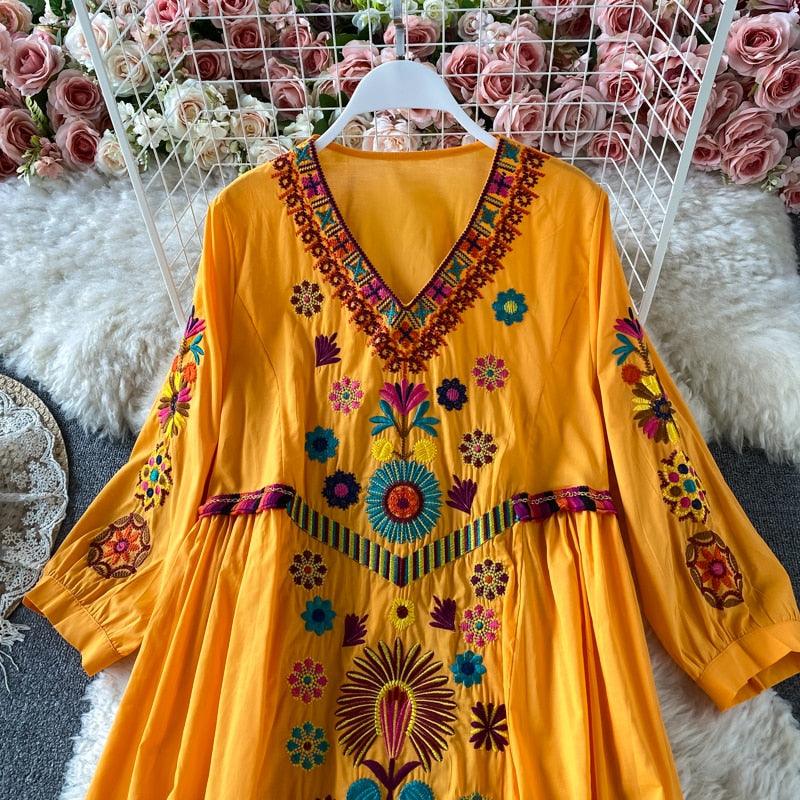 Boho Chic Floral Embroidery Dress Dresses - The Burner Shop
