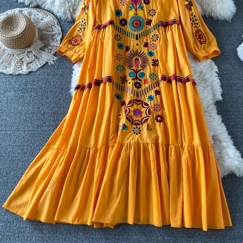 Boho Chic Floral Embroidery Dress Dresses - The Burner Shop