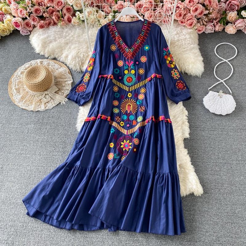 Boho Chic Floral Embroidery Dress Dresses - The Burner Shop