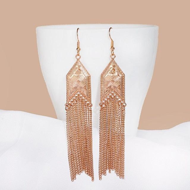 Boho Chic Long Chain Dangle Earrings Earrings - The Burner Shop