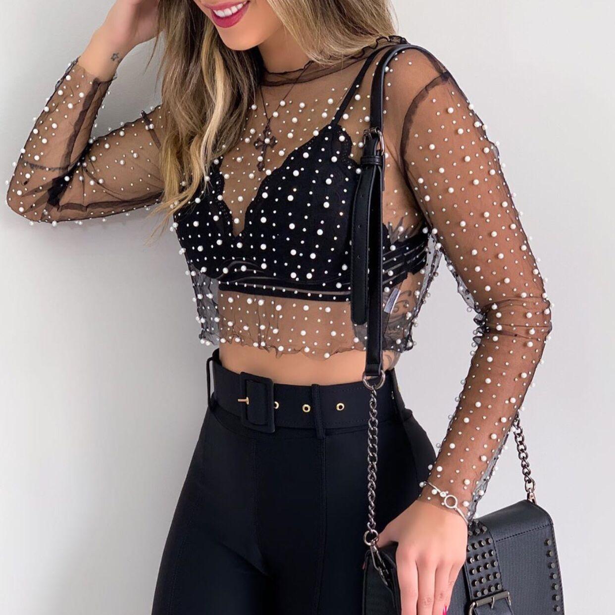 Boho Chic Pearl Mesh Top Tops - The Burner Shop