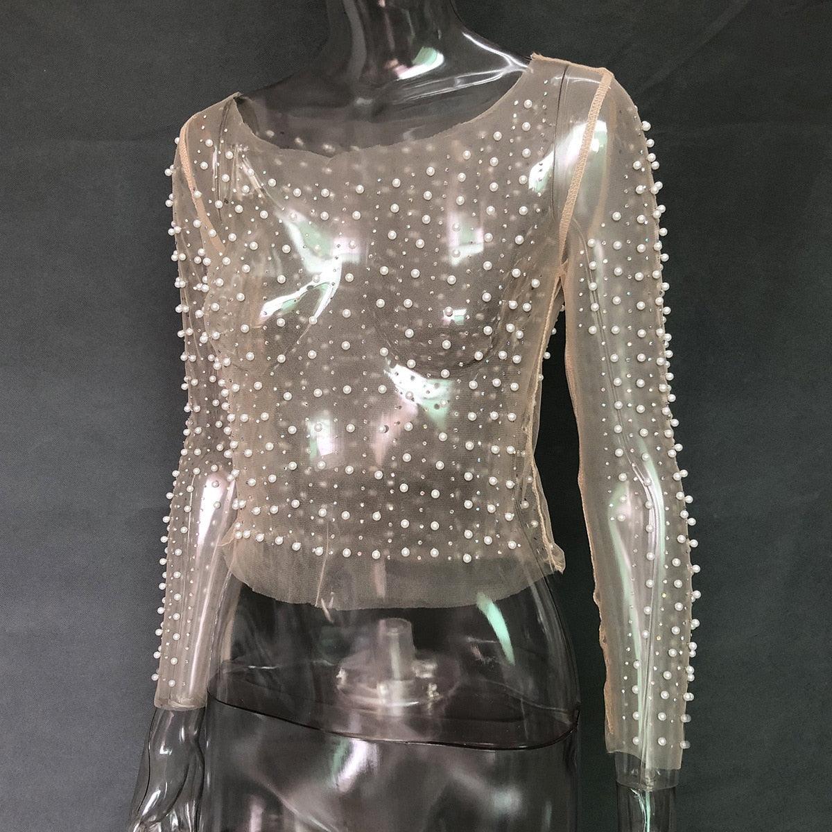 Boho Chic Pearl Mesh Top Tops - The Burner Shop