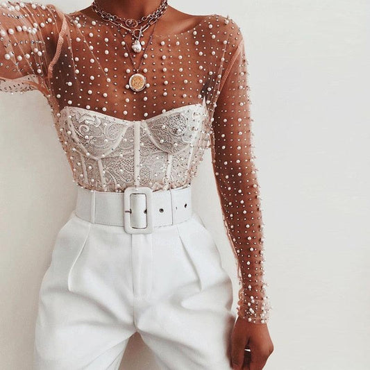 Boho Chic Pearl Mesh Top Tops - The Burner Shop