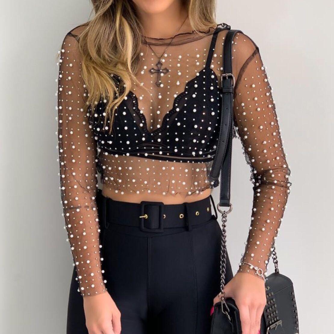 Boho Chic Pearl Mesh Top Tops - The Burner Shop