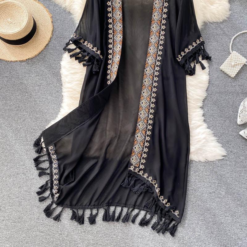 Boho Chiffon Cardigan with Tassels Cardigans - The Burner Shop