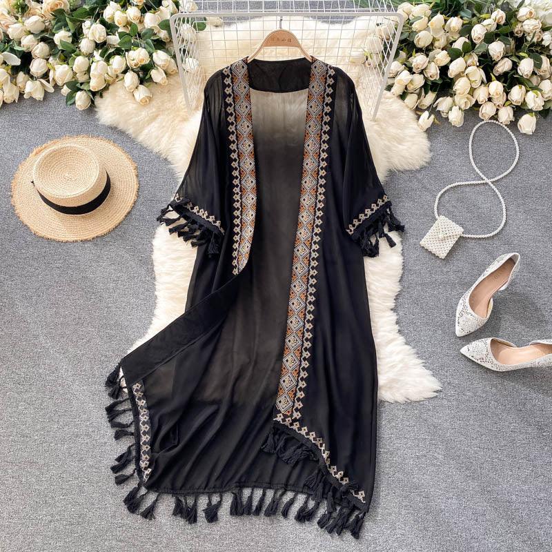 Boho Chiffon Cardigan with Tassels Cardigans - The Burner Shop