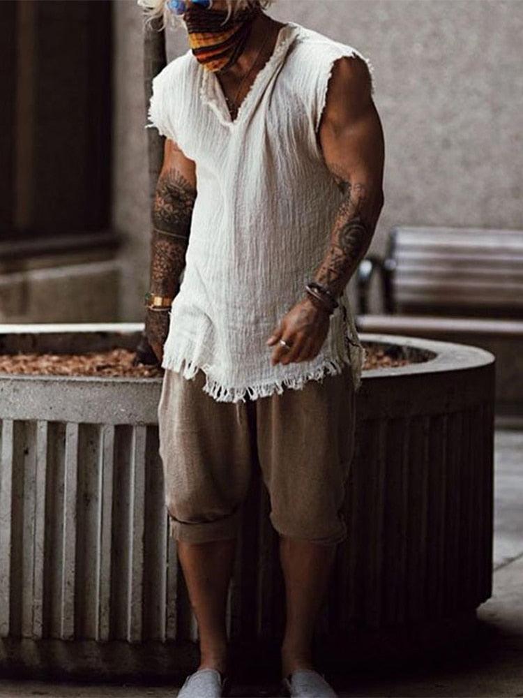 Boho Cotton Sleeveless Loose Shirt Shirts - The Burner Shop