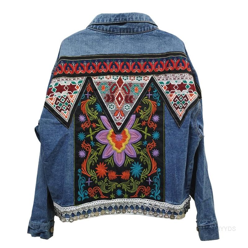 Boho Denim Floral Jacket Jackets - The Burner Shop