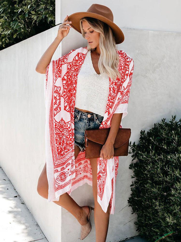 Boho Floral Printed Pattern Cardigan Cardigans - The Burner Shop