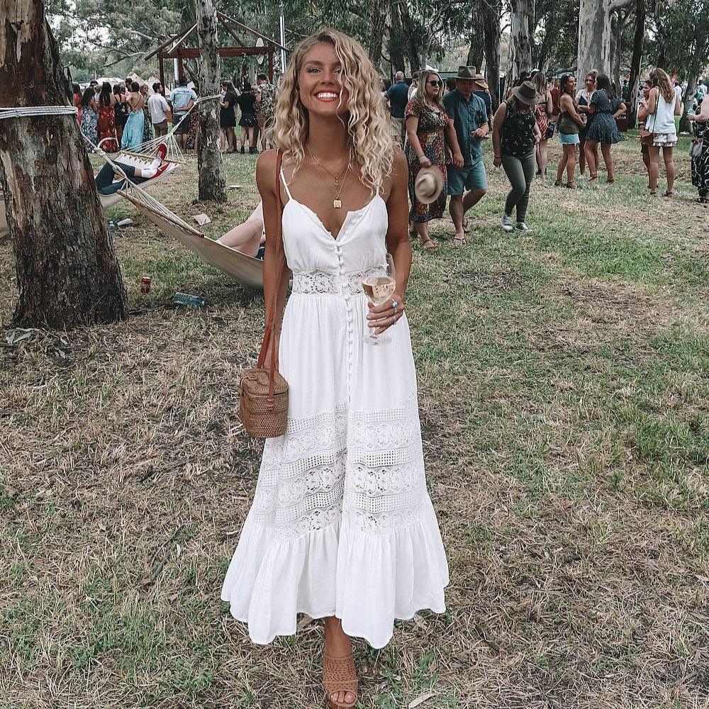Boho Flowy Lace Detail Dress dresses - The Burner Shop