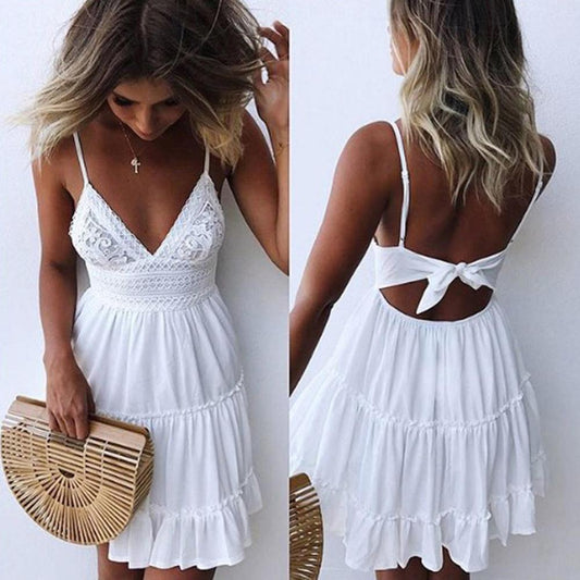 Boho Flowy Lace Detail Dress dresses - The Burner Shop