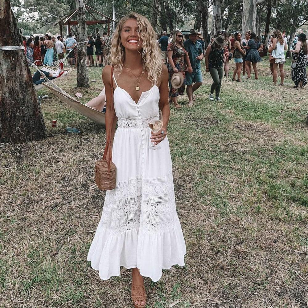 Boho Flowy Lace Detail Dress dresses - The Burner Shop