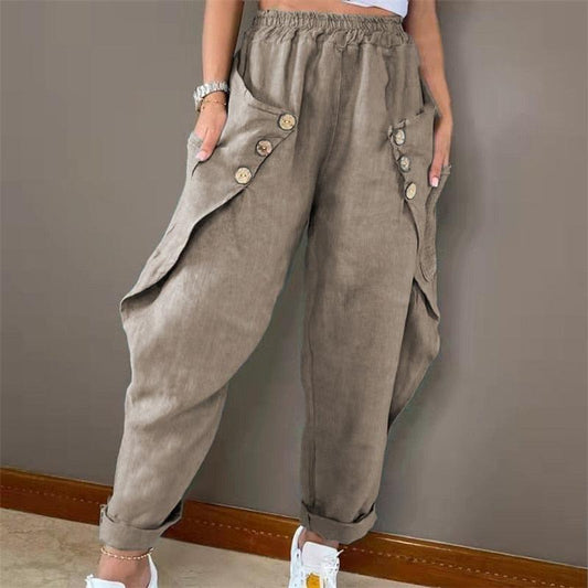 Boho Harem Pants with Buttons Pants - The Burner Shop