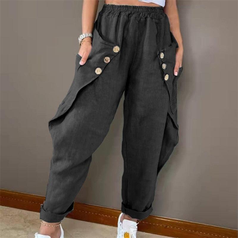 Boho Harem Pants with Buttons Pants - The Burner Shop
