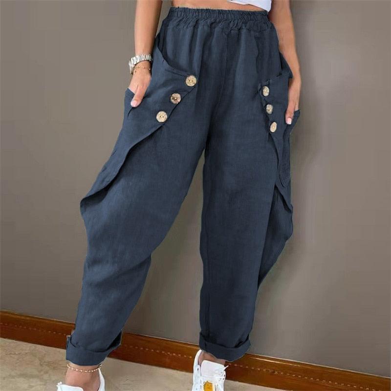 Boho Harem Pants with Buttons Pants - The Burner Shop