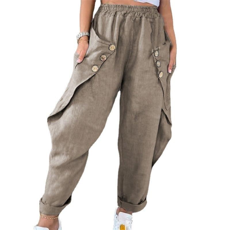 Boho Harem Pants with Buttons Pants - The Burner Shop