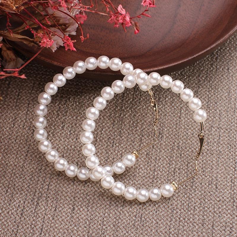 Boho Large Pearl Hoop Earrings Earrings - The Burner Shop