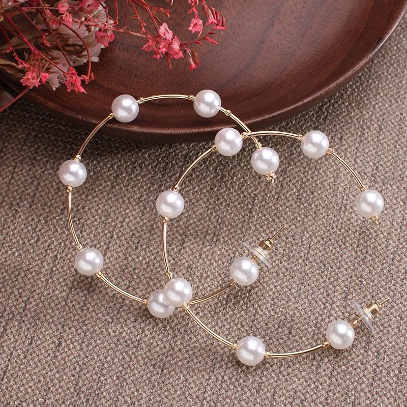 Boho Large Pearl Hoop Earrings Earrings - The Burner Shop