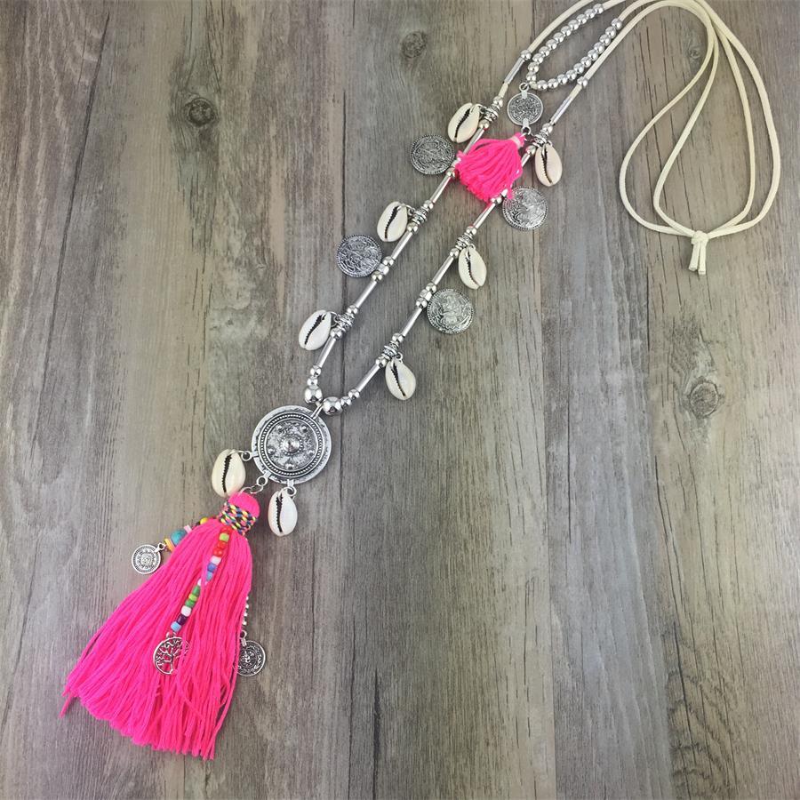 Boho Leather Necklace With Long Tassel Necklaces - The Burner Shop