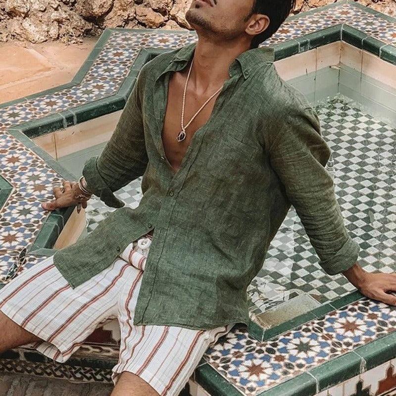 Boho Long Sleeve Linen Shirt Shirts - The Burner Shop