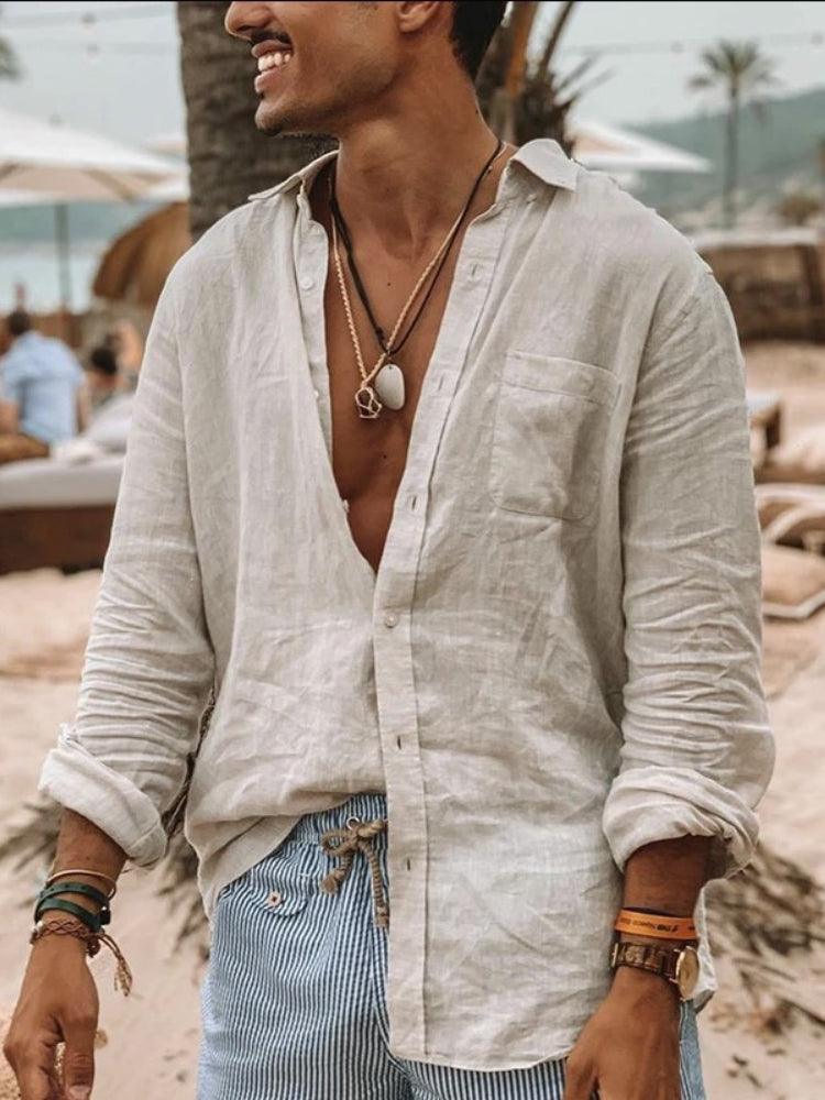 Boho Long Sleeve Linen Shirt Shirts - The Burner Shop