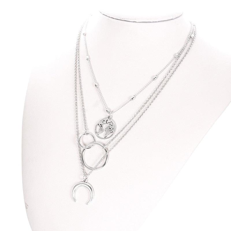 Boho Moon and World Map Pendant Necklaces - The Burner Shop