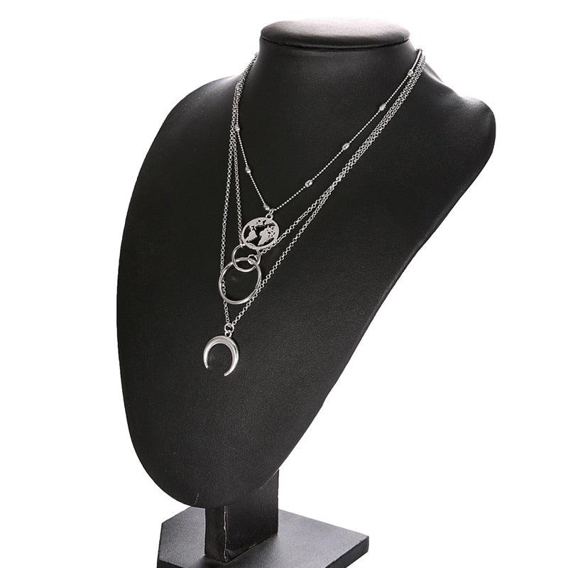 Boho Moon and World Map Pendant Necklaces - The Burner Shop