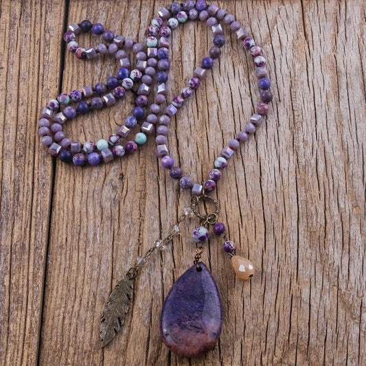 Boho Multi Glass/Stones Necklace with Drop Pendant Necklaces - The Burner Shop