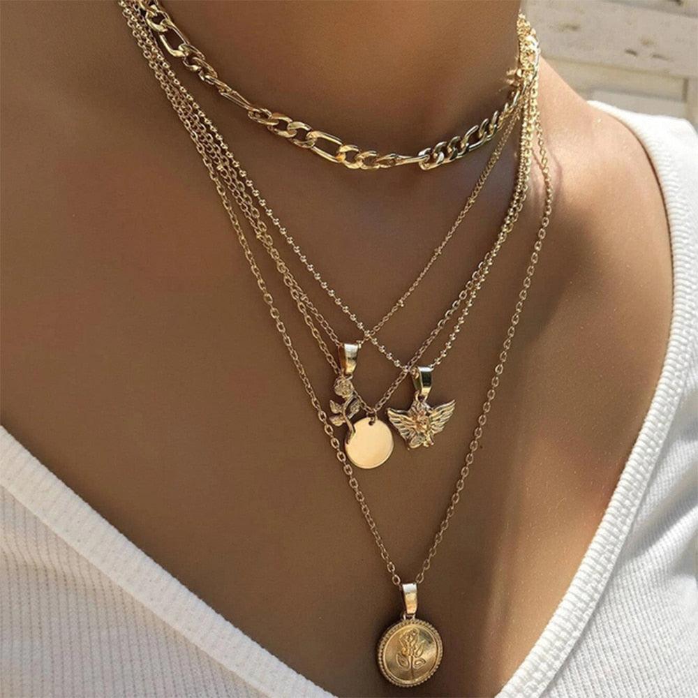 Boho Multi Layered Coin Pendant Necklaces Necklaces - The Burner Shop