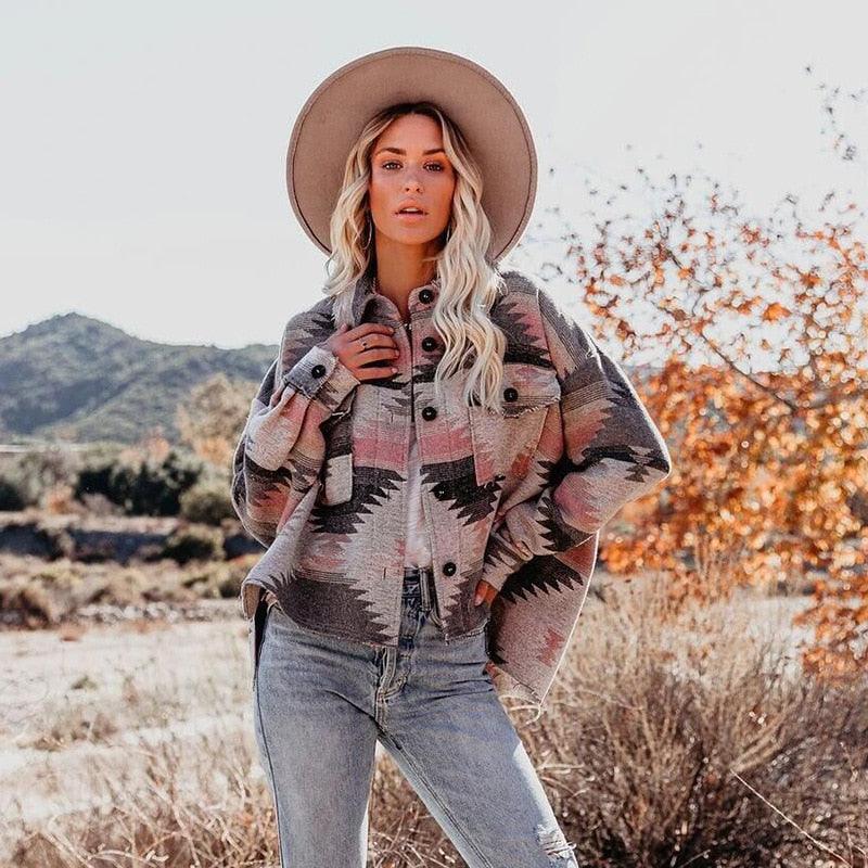 Boho Vintage Denim Print Jacket Jackets - The Burner Shop