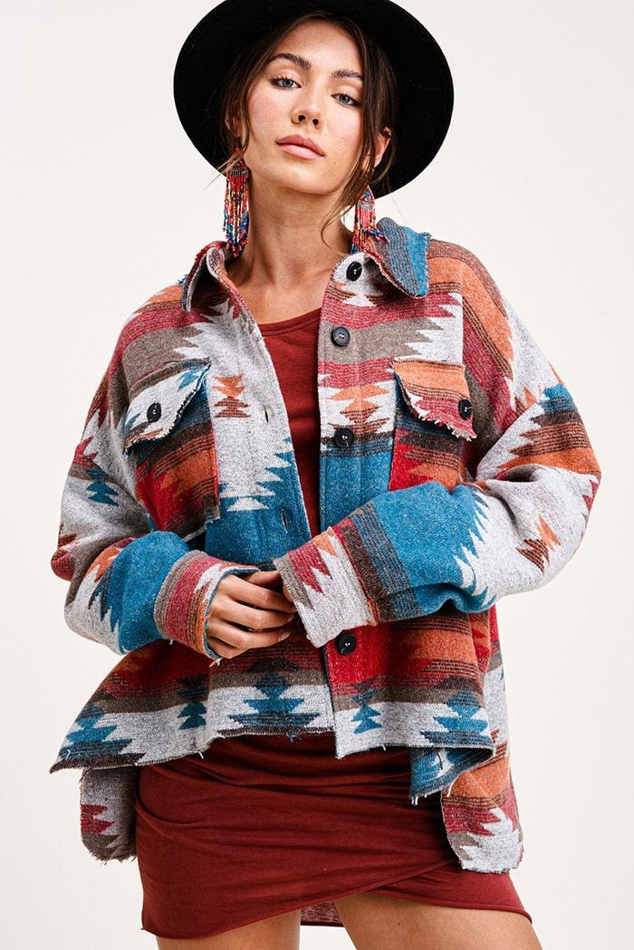 Boho Vintage Denim Print Jacket Jackets - The Burner Shop