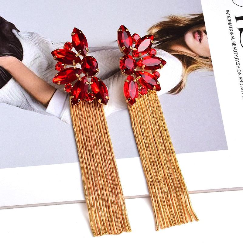Colorful Crystal Long Metal Chain Dangle Earrings Earrings - The Burner Shop