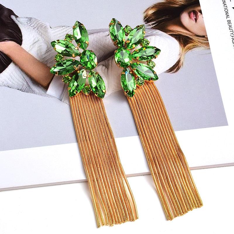 Colorful Crystal Long Metal Chain Dangle Earrings Earrings - The Burner Shop