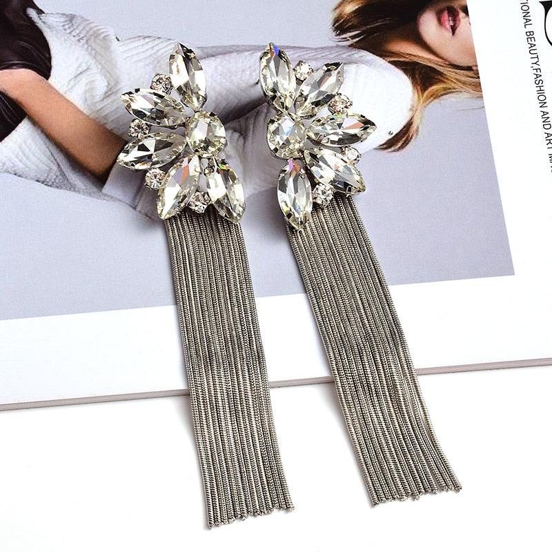 Colorful Crystal Long Metal Chain Dangle Earrings Earrings - The Burner Shop