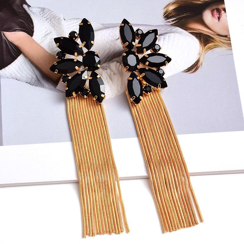 Colorful Crystal Long Metal Chain Dangle Earrings Earrings - The Burner Shop