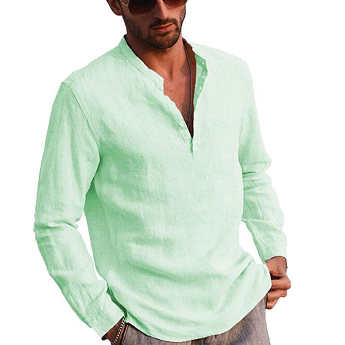 Cotton Stand Collar Shirt Shirts - The Burner Shop