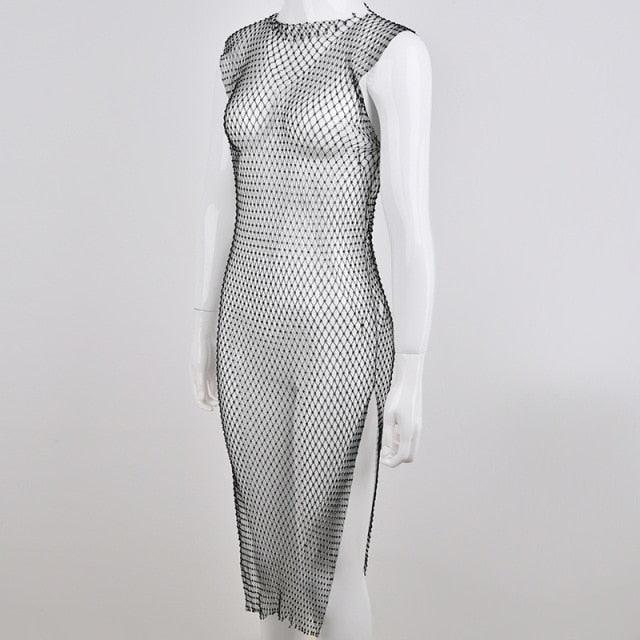 Crystal Diamond Mesh Dress Dresses - The Burner Shop