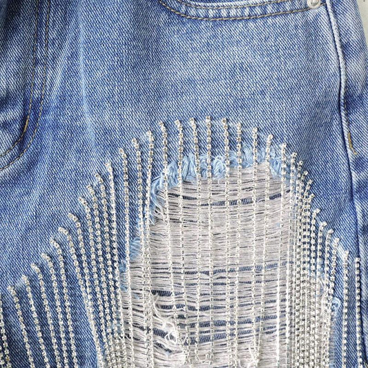 Cut-out Denim Shorts with Tassels Shorts - The Burner Shop