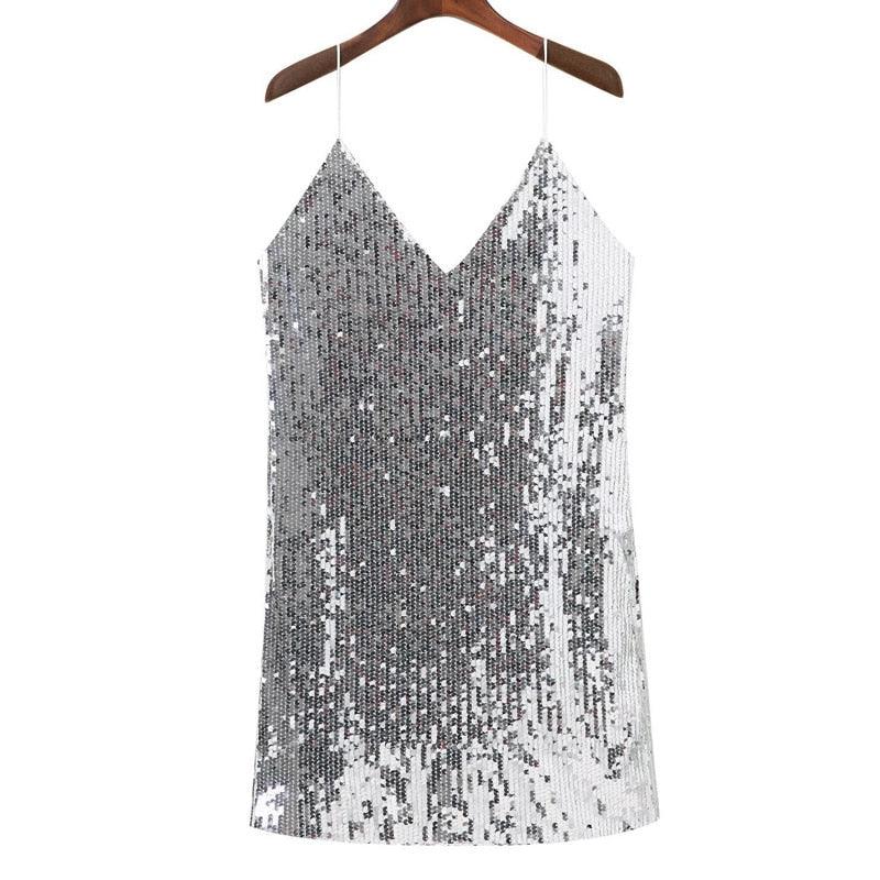 Deep V Neck Sequined Dress Dresses - The Burner Shop