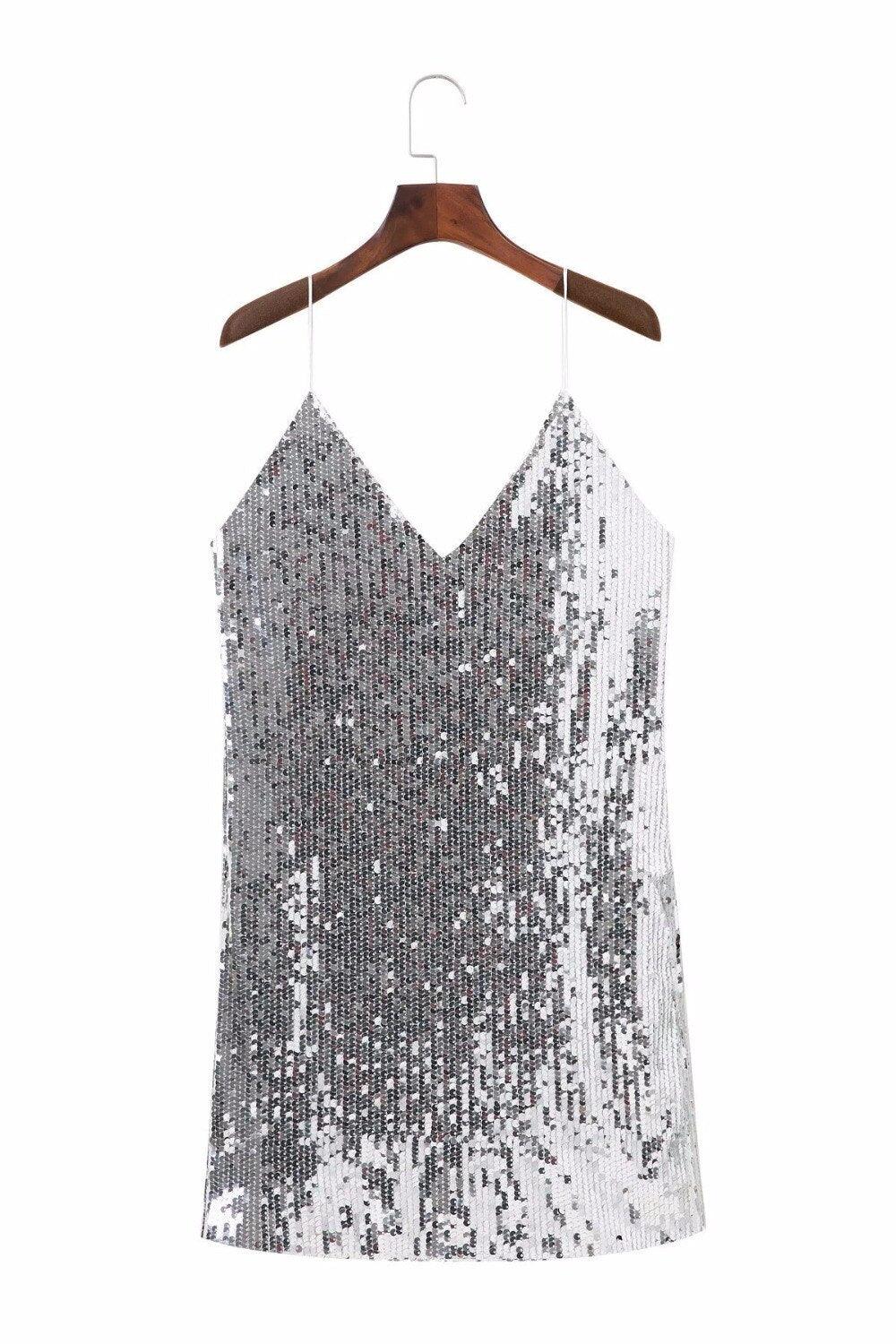 Deep V Neck Sequined Dress Dresses - The Burner Shop