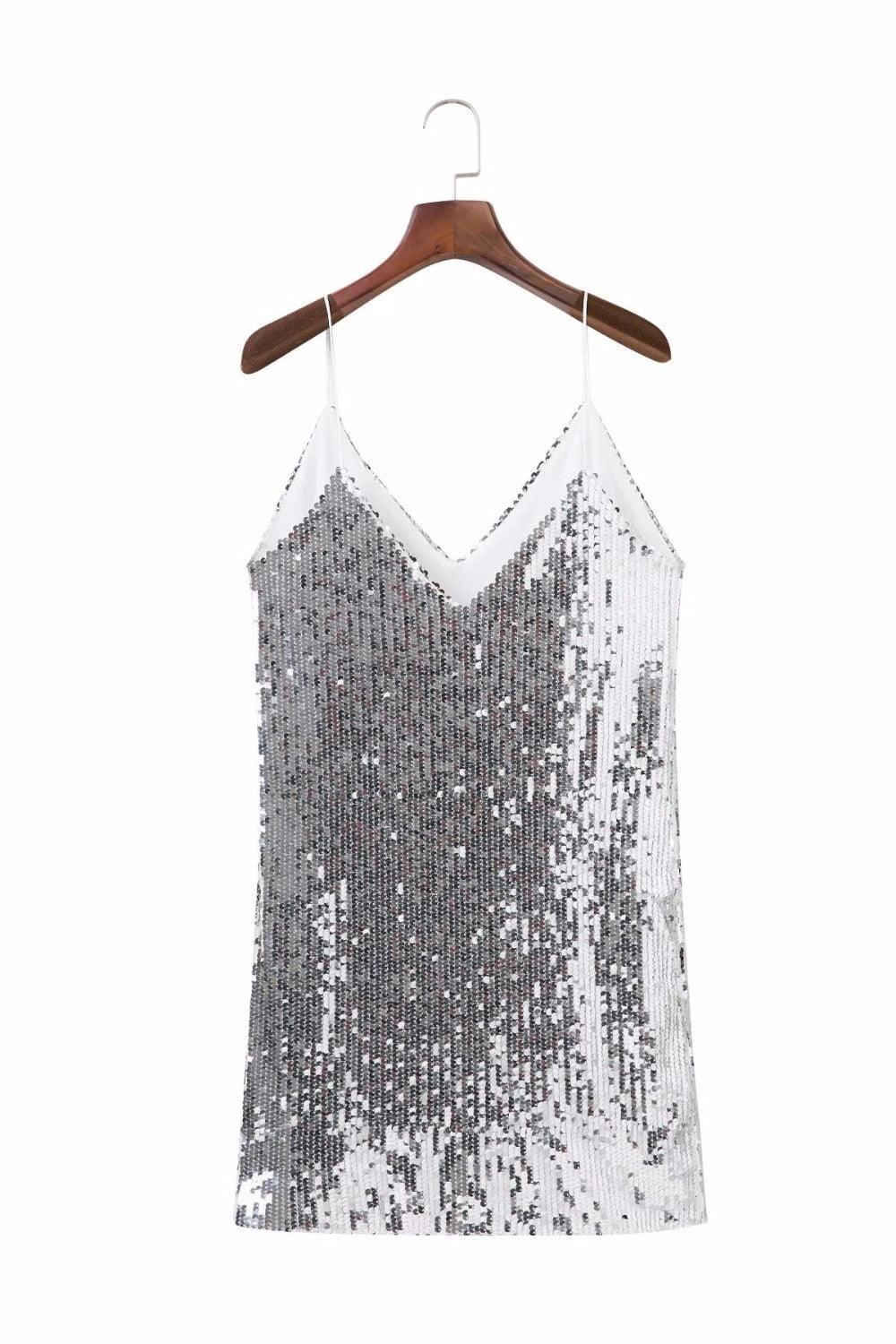 Deep V Neck Sequined Dress Dresses - The Burner Shop