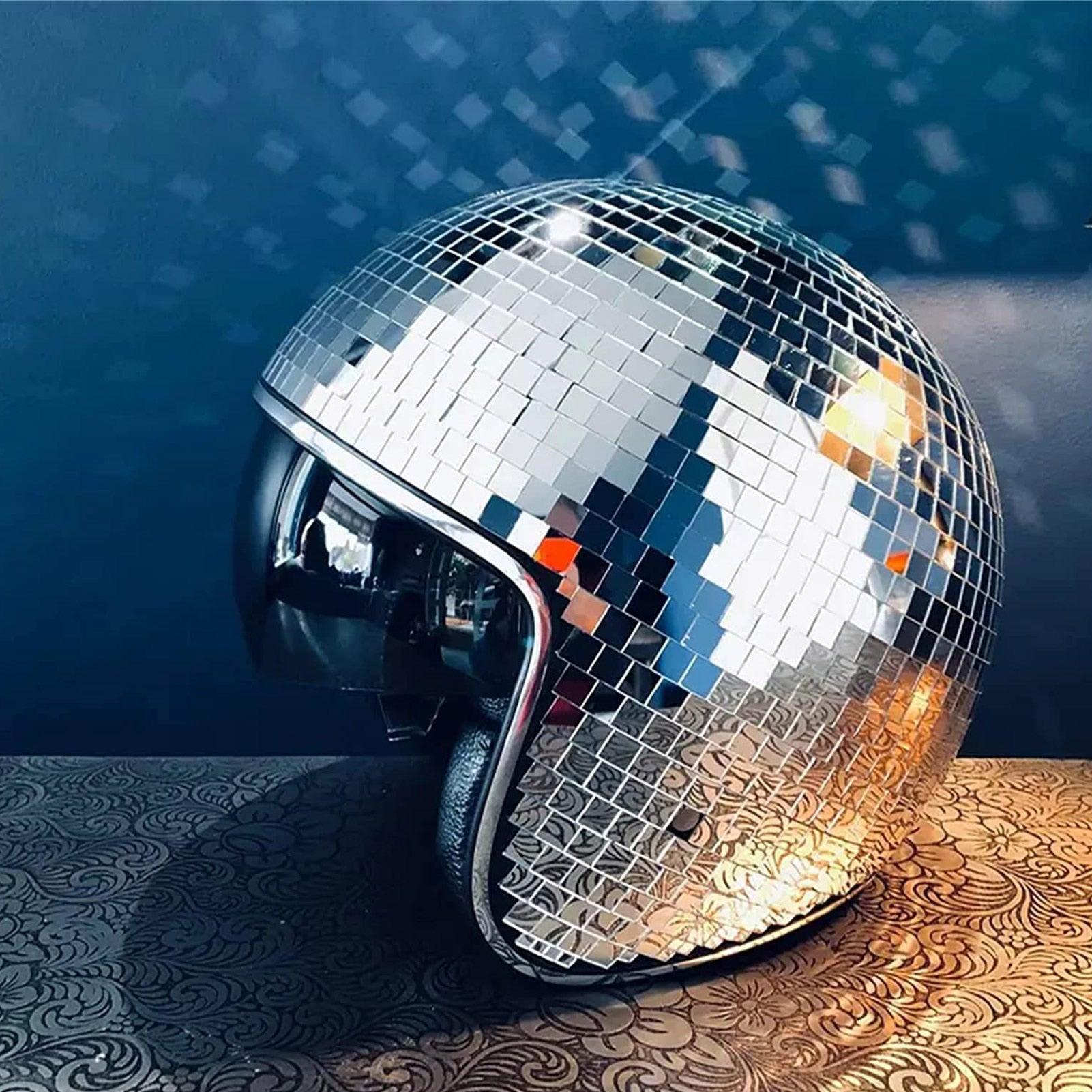 glitter womens motorcycle helmets with bling Disco Ball Helmet With Retractable Visor- Disco Helmet Glitter Mirror Glass Disco Ball Hat For DJ Club Stage Bar Party Wedding Holiday