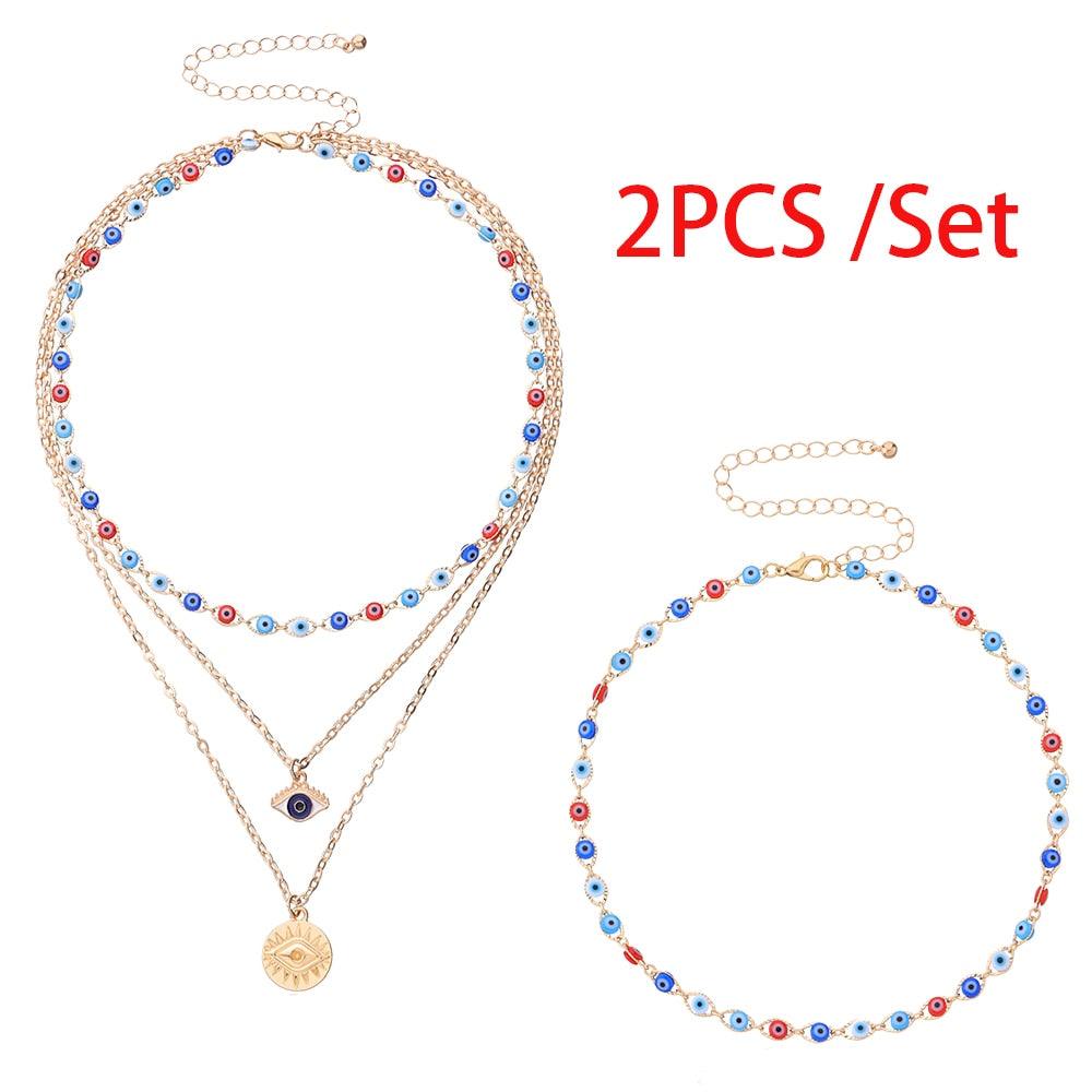 Evil Eyes Multilayer Necklaces Necklaces - The Burner Shop
