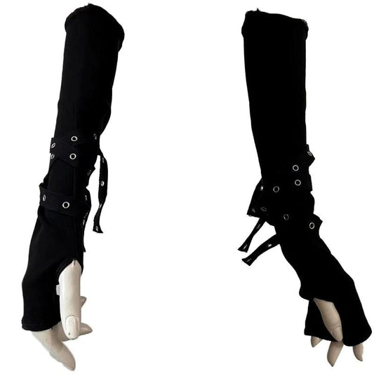 Fingerless Eyelet Ribbon Elbow Gloves Gloves - The Burner Shop