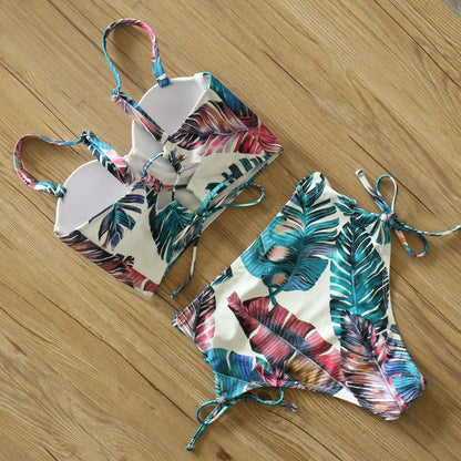 Floral Boho High Waist Bikini Set Swimwear - The Burner Shop