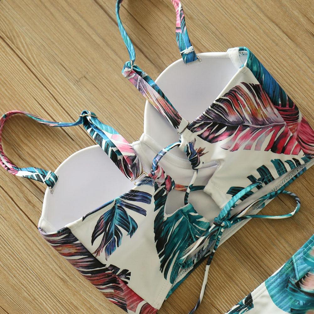 Floral Boho High Waist Bikini Set Swimwear - The Burner Shop