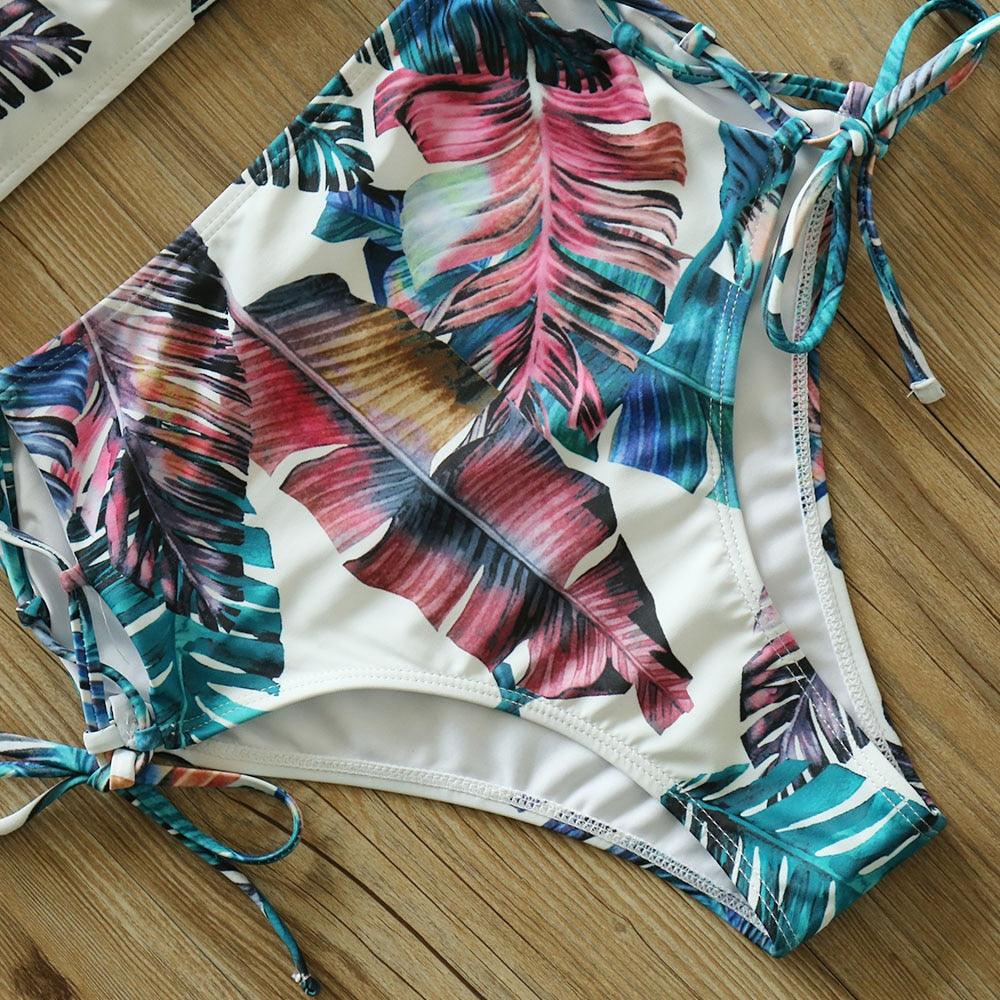 Floral Boho High Waist Bikini Set Swimwear - The Burner Shop