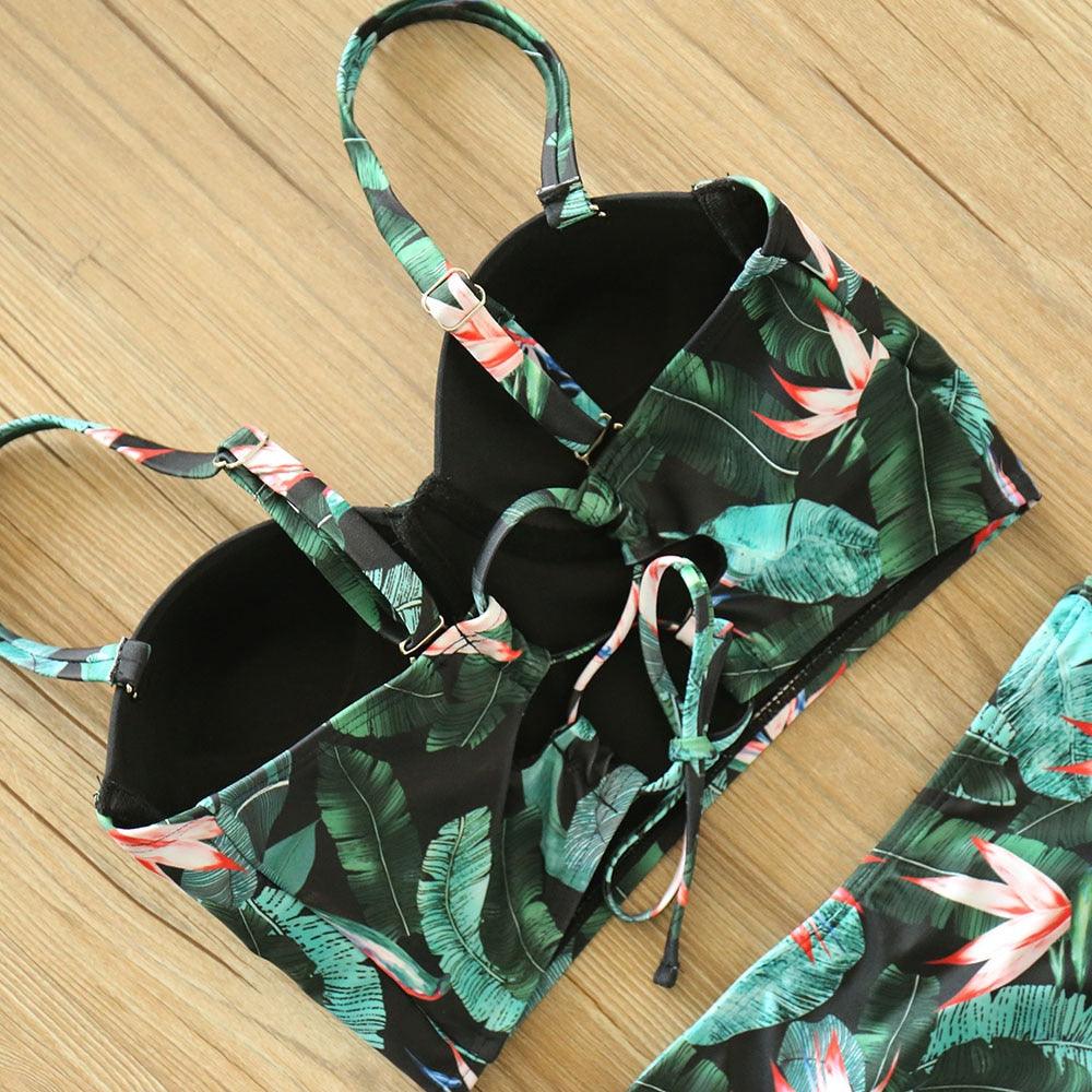 Floral Boho High Waist Bikini Set Swimwear - The Burner Shop